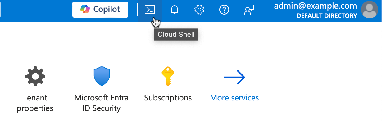 Location of the Cloud Shell button in the Azure Portal