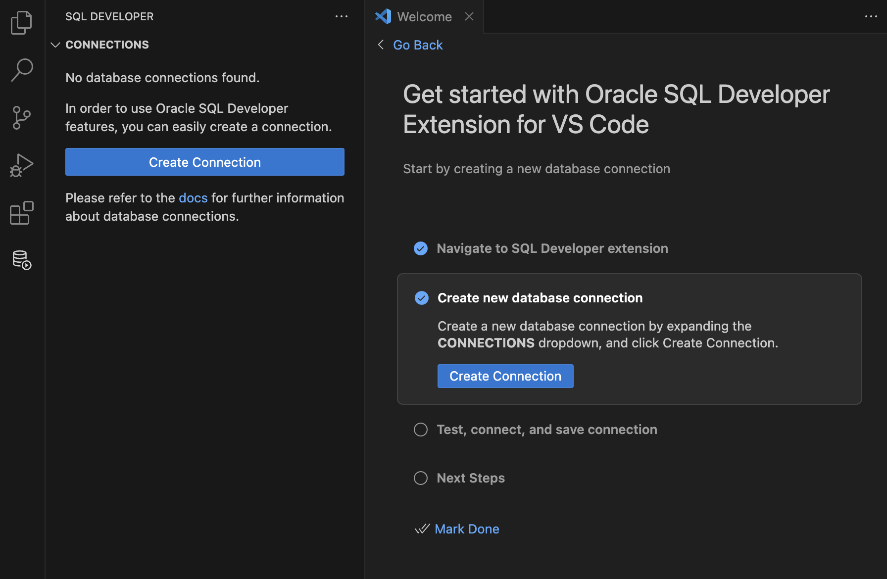 SQL Developer (VS Code) Start